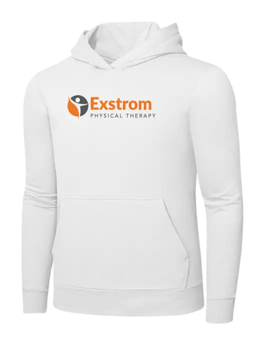 White 7.8 oz Ring Spun Hooded Sweatshirt w/Exstrom Logo