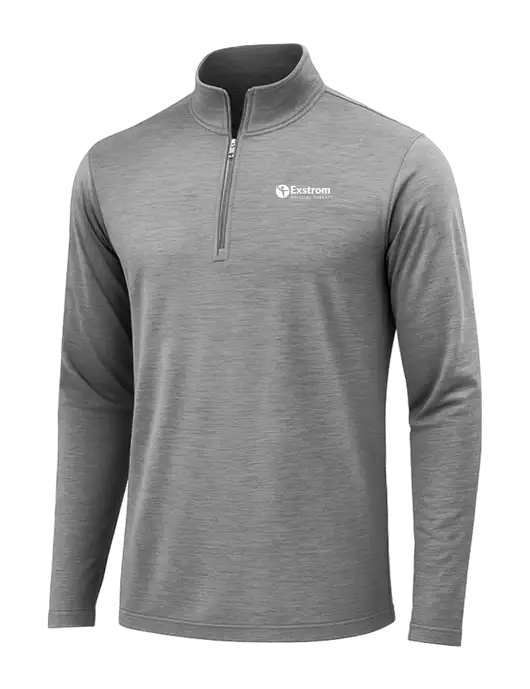 Dark Grey Heather Posicharge Tri-Blend Wicking 1/4 Zip Pullover w/Exstrom Logo
