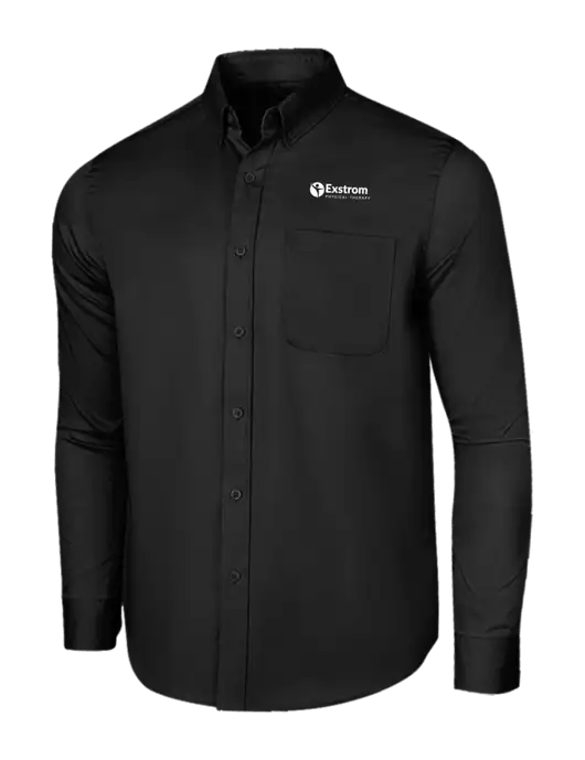 Long Sleeve Deep Black Superpro React Twill Shirt w/Exstrom Logo