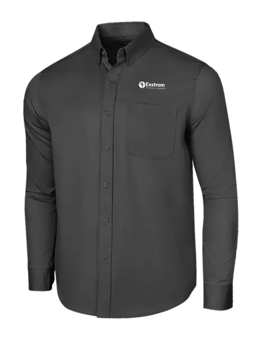 Long Sleeve Dark Grey Superpro React Twill Shirt w/Exstrom Logo