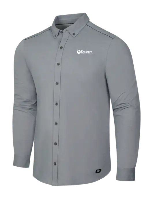 OGIO Medium Grey Heather Modern Code Stretch Button-Up Shirt w/Exstrom Logo