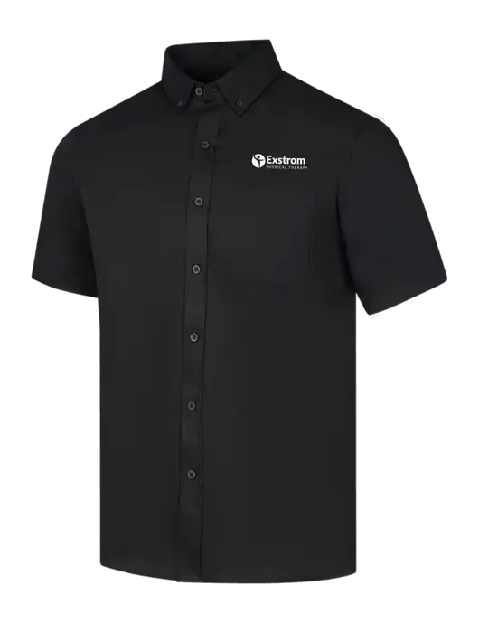 Short Sleeve Deep Black Superpro React Twill Shirt w/Exstrom Logo