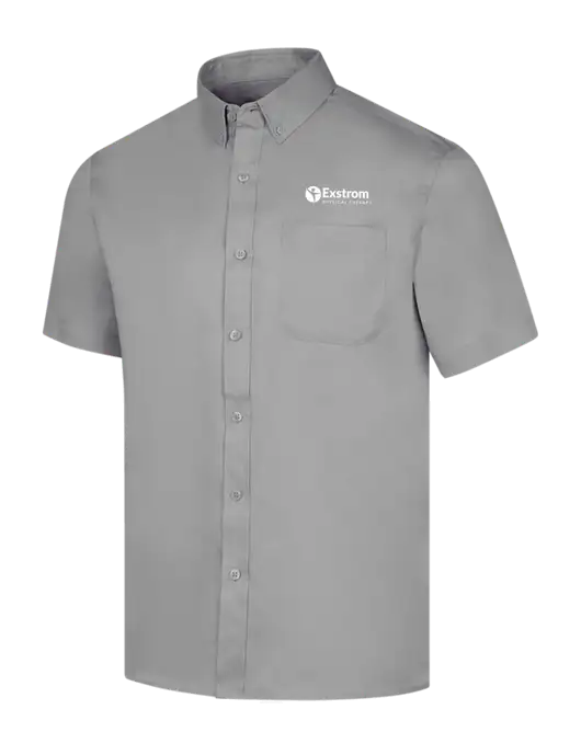 Short Sleeve Light Grey Superpro React Twill Shirt w/Exstrom Logo