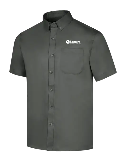 Short Sleeve Dark Grey Superpro React Twill Shirt w/Exstrom Logo