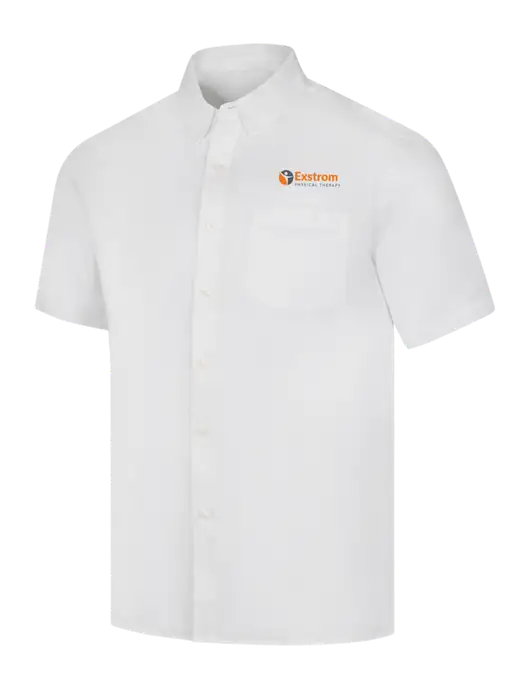Short Sleeve White Superpro React Twill Shirt w/Exstrom Logo