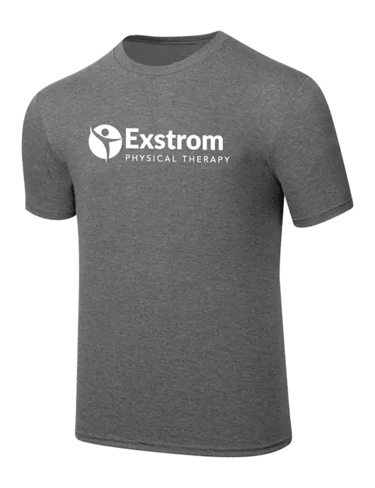 Simply Soft Heathered Medium Grey 4.5oz  Poly/Combed Ring Spun Cotton T-Shirt w/Exstrom Logo