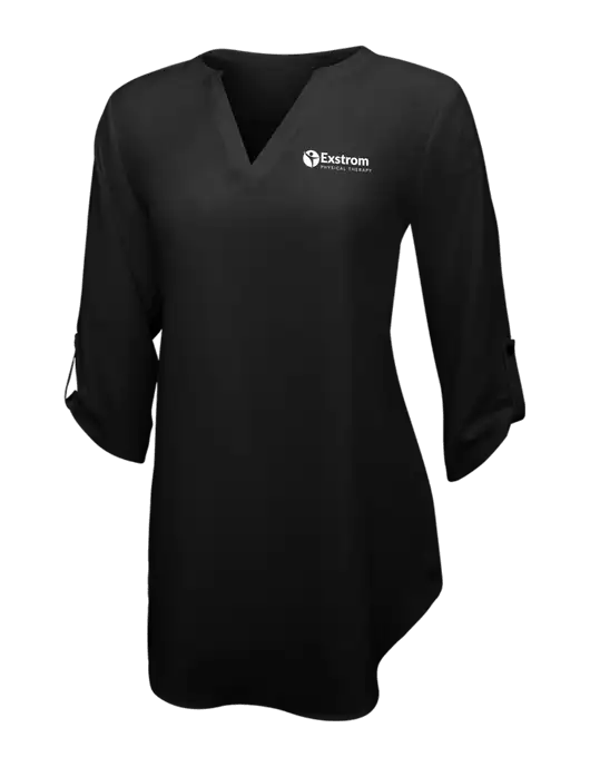 Womens Black 3/4 Sleeve Tunic Blouse w/Exstrom Logo