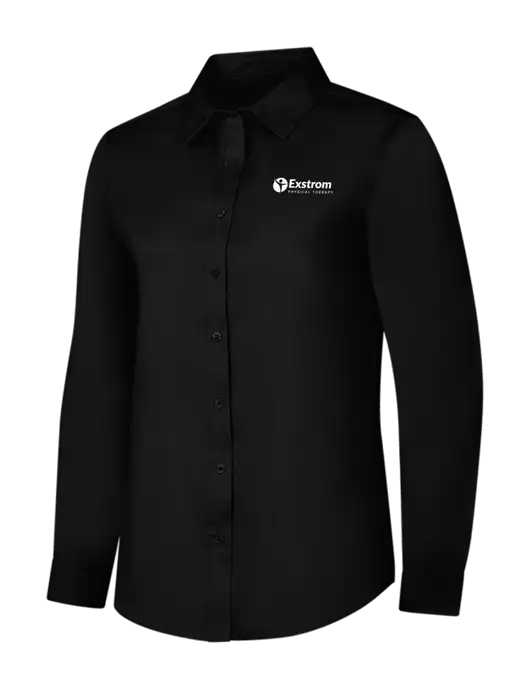Womens Black Long Sleeve Superpro React Twill Shirt w/Exstrom Logo