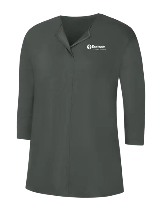 Dark Grey Womens Concept 3/4 Sleeve Soft Split Neck Top w/Exstrom Logo