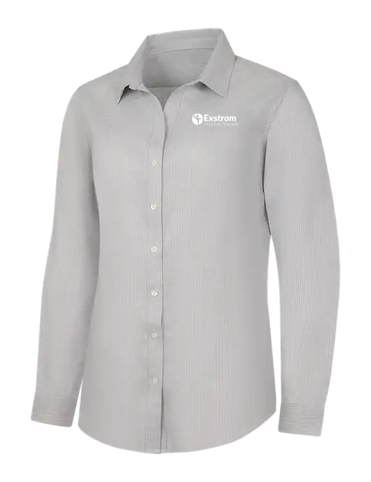 Light Grey/White Womens Pincheck Easy Care Shirt w/Exstrom Logo