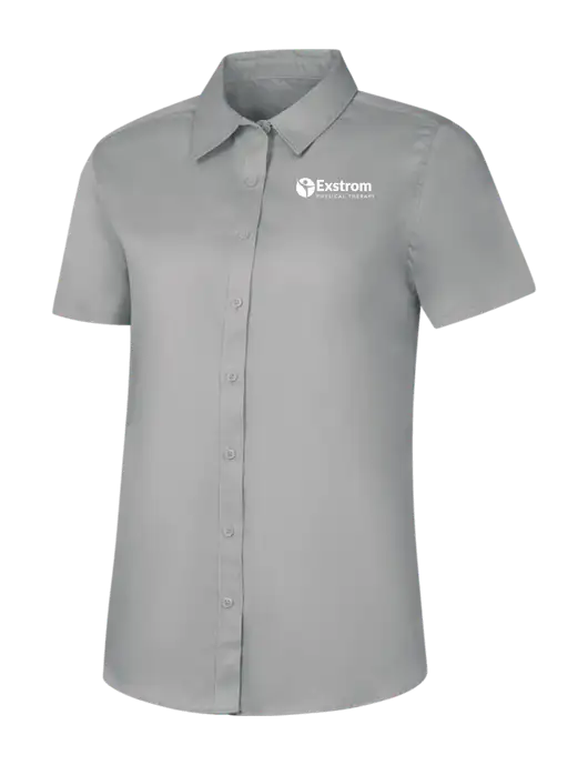 Womens Light Grey Short Sleeve Superpro React Twill Shirt w/Exstrom Logo