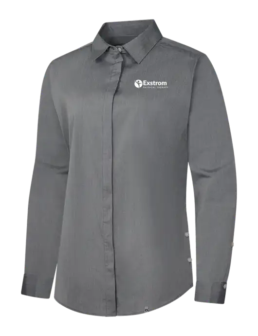 OGIO Womens Medium Grey Heather Commuter Woven Shirt w/Exstrom Logo