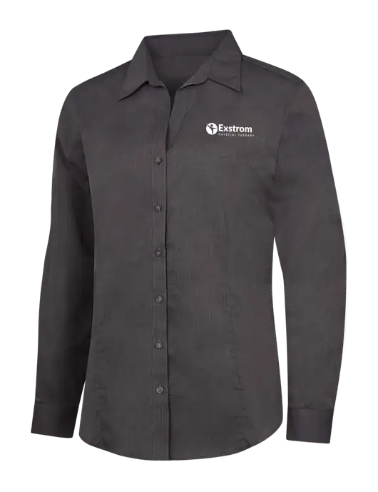 Womens Soft Black Crosshatch Easy Care Shirt w/Exstrom Logo
