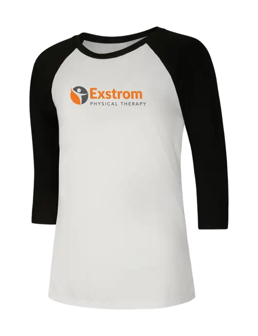Womens Simply Soft 3/4 Sleeve Black/White Ring Spun Cotton T-Shirt w/Exstrom Logo