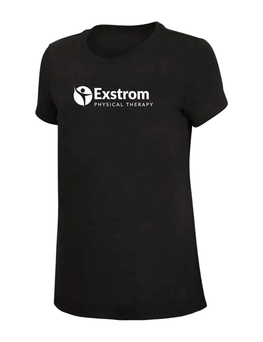 Womens Simply Soft Black 4.5oz Poly/Combed Ring Spun Cotton T-Shirt w/Exstrom Logo