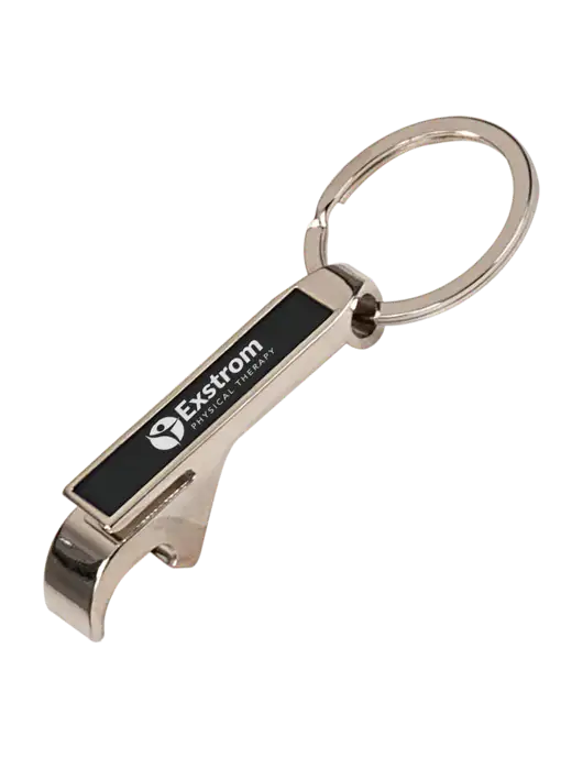 Black Bottle Opener Keychain w/Exstrom Logo