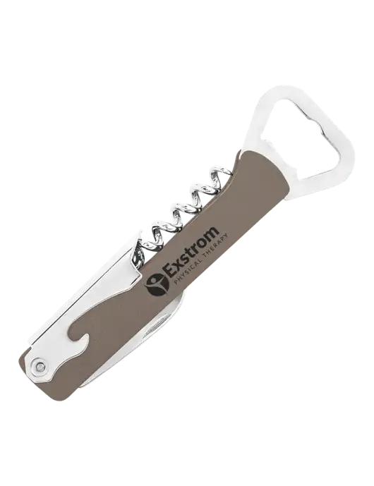 Grey Leatherette Wine Bottle Opener w/Exstrom Logo