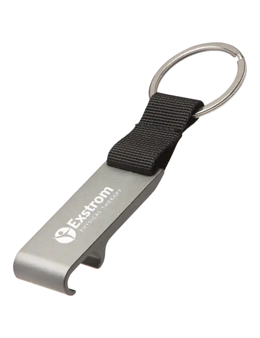 Gunmetal Bottle Opener & Key Ring w/Exstrom Logo