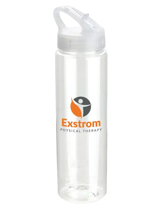 Buddy Clear 32 oz PET Bottle with Flip Lid w/Exstrom Logo