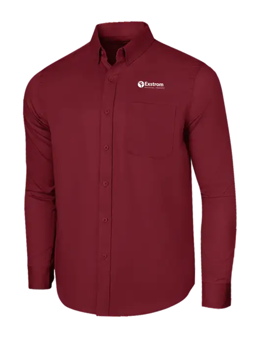 Long Sleeve Maroon Superpro React Twill Shirt w/Exstrom Logo