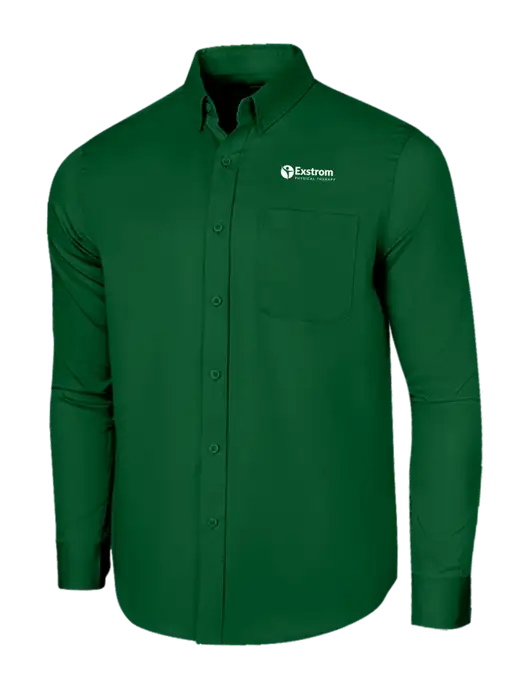 Long Sleeve Dark Green Superpro React Twill Shirt w/Exstrom Logo