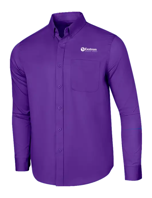 Long Sleeve Purple Superpro React Twill Shirt w/Exstrom Logo