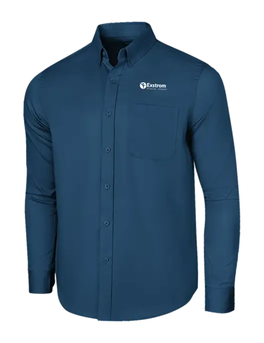 Long Sleeve Light Navy Superpro React Twill Shirt w/Exstrom Logo