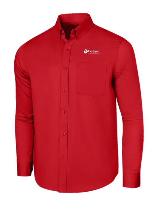 Long Sleeve Red Superpro React Twill Shirt w/Exstrom Logo