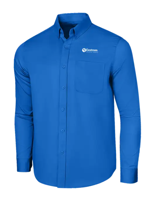 Long Sleeve Royal Blue Superpro React Twill Shirt w/Exstrom Logo