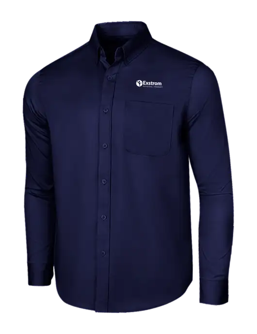 Long Sleeve Navy Superpro React Twill Shirt w/Exstrom Logo