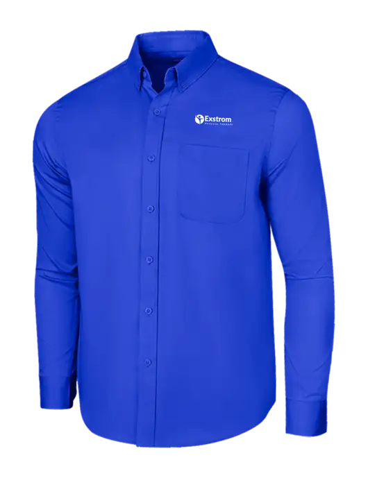 Long Sleeve Dark Royal Superpro React Twill Shirt w/Exstrom Logo