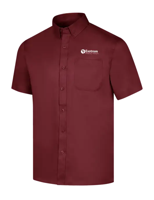 Short Sleeve Maroon Superpro React Twill Shirt w/Exstrom Logo