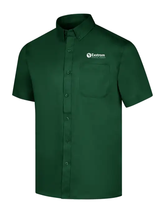 Short Sleeve Dark Green Superpro React Twill Shirt w/Exstrom Logo