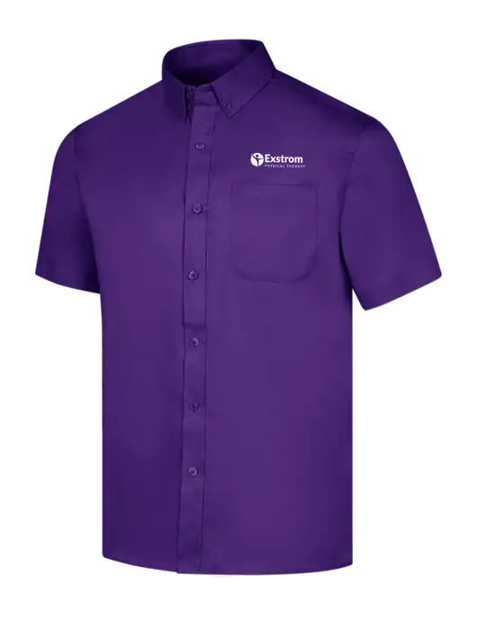 Short Sleeve Purple Superpro React Twill Shirt w/Exstrom Logo