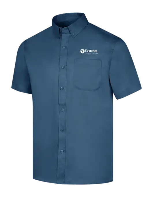 Short Sleeve Light Navy Superpro React Twill Shirt w/Exstrom Logo