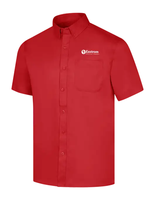 Short Sleeve Red Superpro React Twill Shirt w/Exstrom Logo