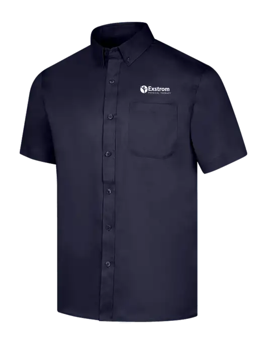 Short Sleeve Navy Superpro React Twill Shirt w/Exstrom Logo