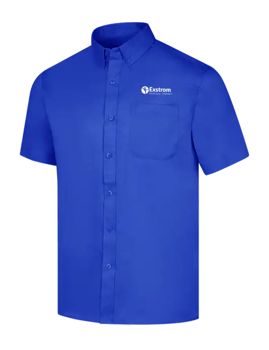 Short Sleeve Dark Royal Superpro React Twill Shirt w/Exstrom Logo