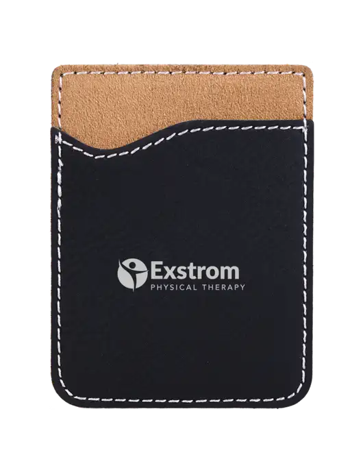 Black Laserable Leatherette Phone Wallet w/Exstrom Logo