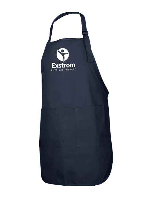 Full-Length Navy Apron With Pockets w/Exstrom Logo
