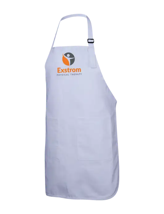 Full-Length White Apron With Pockets w/Exstrom Logo