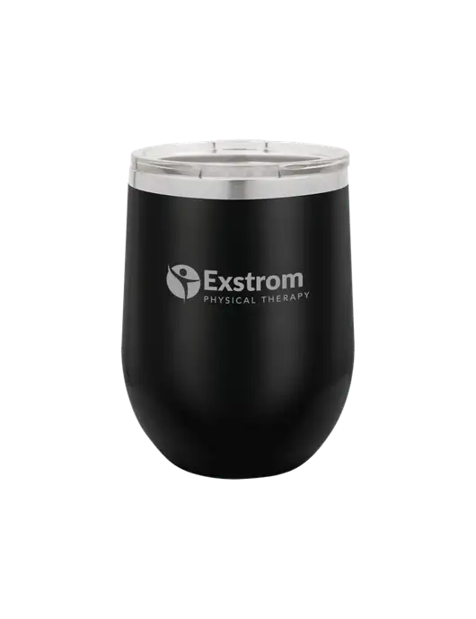 Polar Camel 12 oz Powder Coated Black Vacuum Insulated Stemless Wine Tumbler w/Exstrom Logo