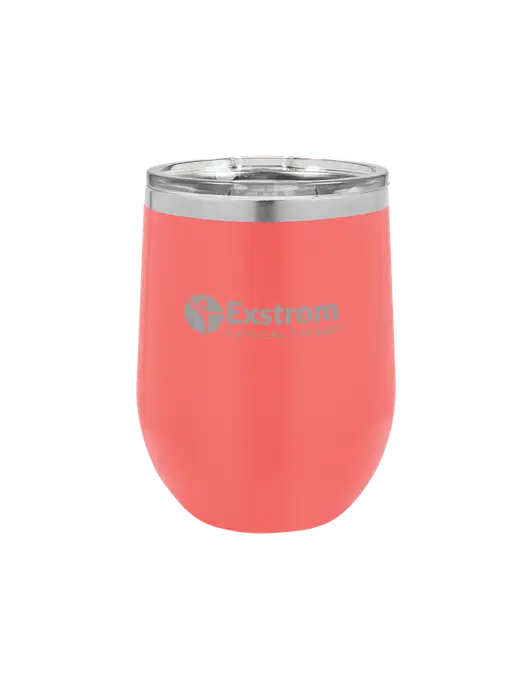 Polar Camel 12 oz Powder Coated Coral Vacuum Insulated Stemless Wine Tumbler w/Exstrom Logo