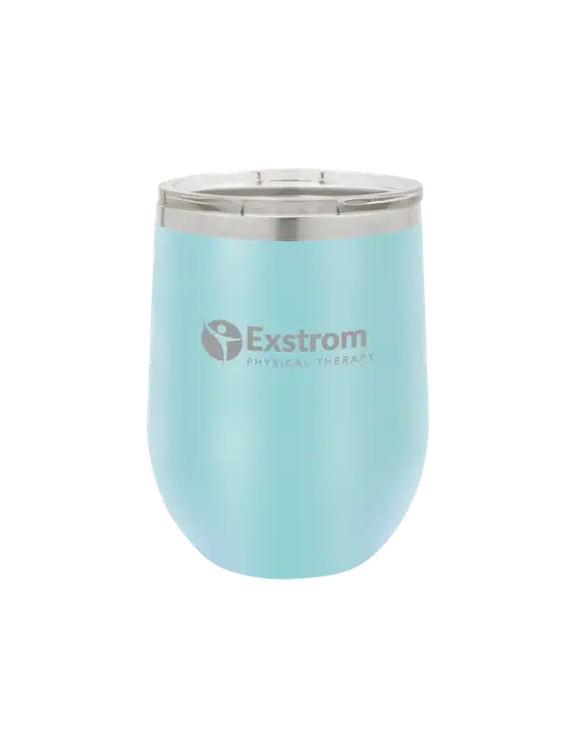 Polar Camel 12 oz Powder Coated Light Blue Vacuum Insulated Stemless Wine Tumbler w/Exstrom Logo