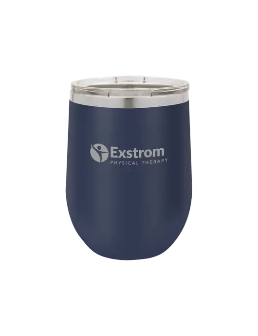 Polar Camel 12 oz Powder Coated Navy Vacuum Insulated Stemless Wine Tumbler w/Exstrom Logo