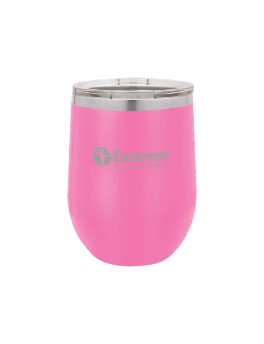 Polar Camel 12 oz Powder Coated Pink Vacuum Insulated Stemless Wine Tumbler w/Exstrom Logo