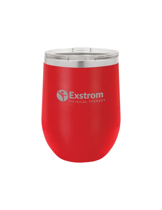 Polar Camel 12 oz Powder Coated Red Vacuum Insulated Stemless Wine Tumbler w/Exstrom Logo