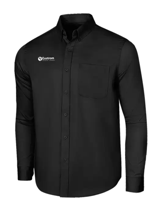 Long Sleeve Deep Black Superpro React Twill Shirt w/Exstrom Logo