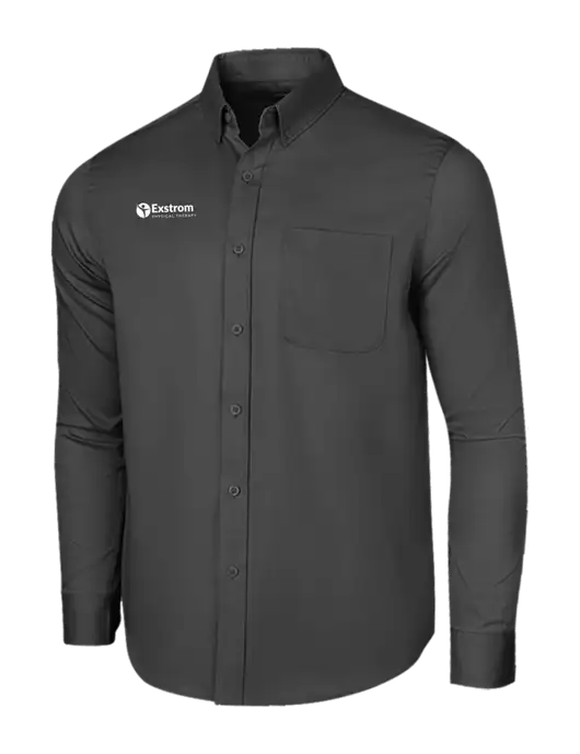 Long Sleeve Dark Grey Superpro React Twill Shirt w/Exstrom Logo