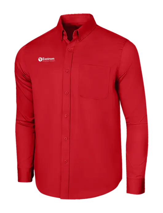 Long Sleeve Red Superpro React Twill Shirt w/Exstrom Logo